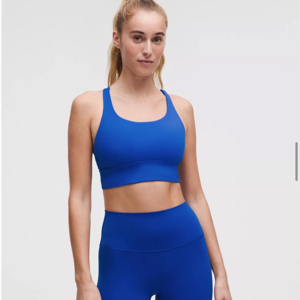 lululemon Energy Longline Bra 
Color: Galactic Cobalt